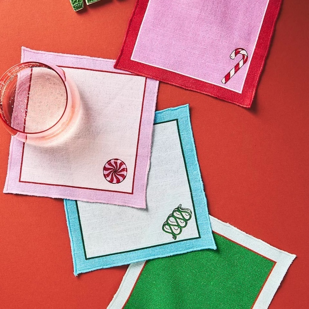 NWT Anthropologie Set/4 BonBon Christmas Candy Cocktail Napkins